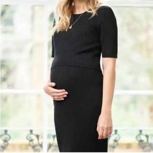 SERAPHINE - Ribbed Maternity & Nursing Midi Dress 6 Black